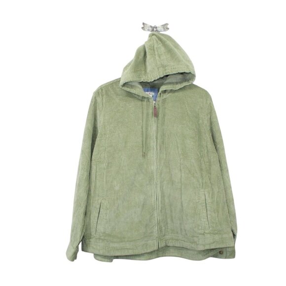 LL Bean Comfort Corduroy Relaxed Shirt Zip Hoodie Sea Grass Size 3X Plus - Picture 1 of 12